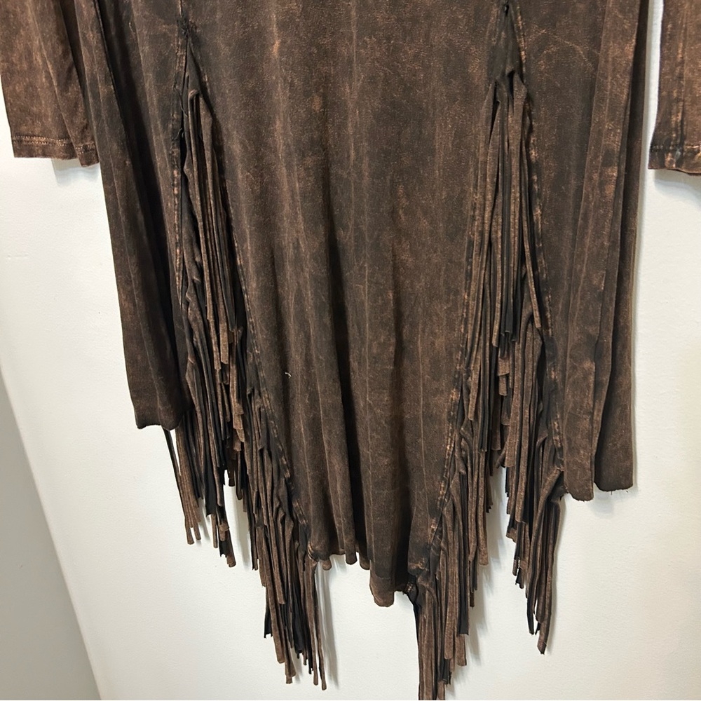 T Party Beaded Embroidered Fringe Mini Dress Mineral Wash Womens M Western Rodeo - Picture 15 of 16